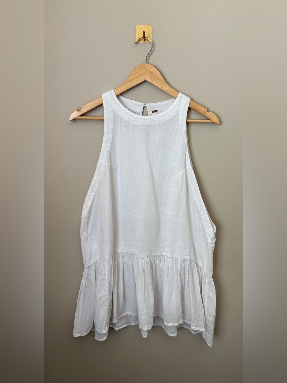 Small Free People White Cotton Breathless Moments Oversized Tunic Tank